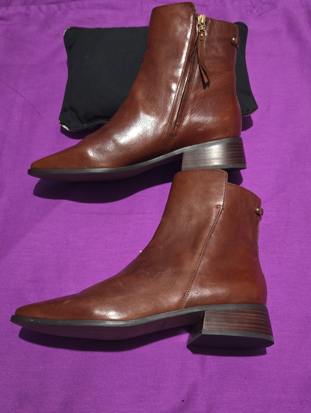 Sam Edelman Brown Leather Ankle Boots with Side Zip